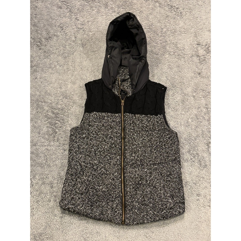 Aeropostale Womens XS Puffer Vest Black Tweed Hooded Full Zip Jacket Sleeveless